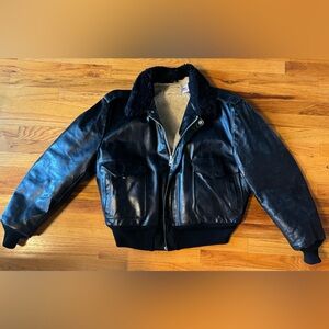 Schott NYC Vintage Leather Bomber Flight Jacket Black USA A/2 418-453-474-SM